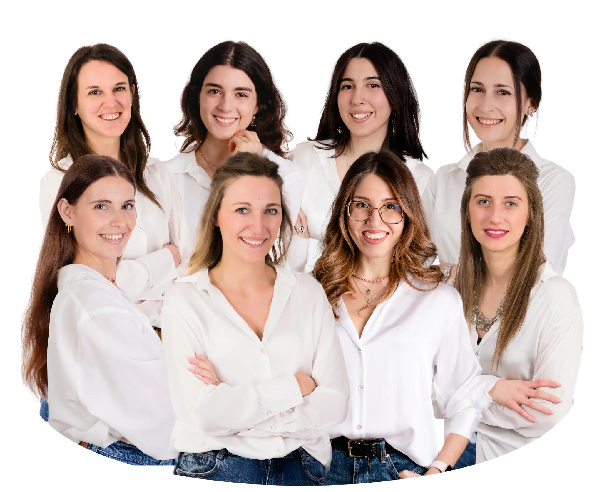 Il team di psicologhe e psicoterapeute di Psicologia Sana, si vedono le psicologhe disposte in due file in una posa accogliente e sorridente